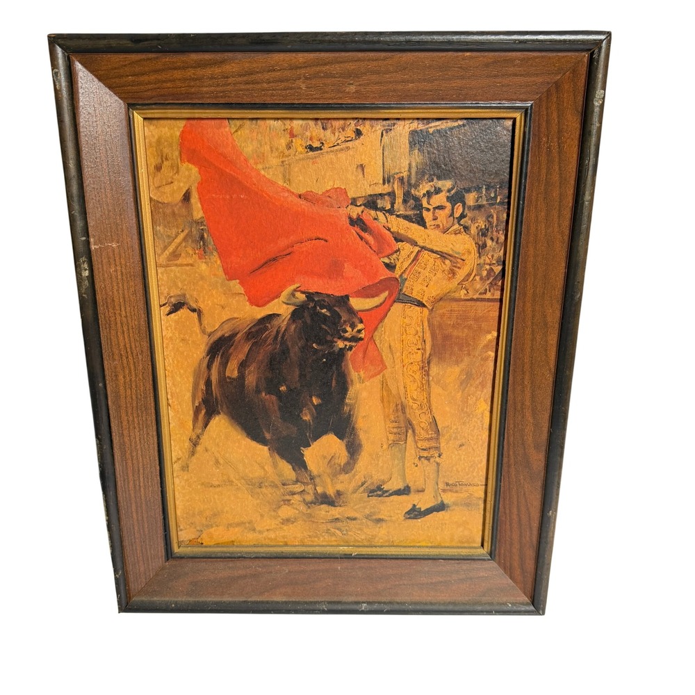 Vintage Rico Tomaso Bullfighter Matador Framed Art Print 16x20 Spanish Decor